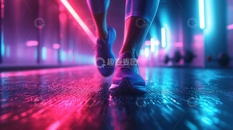 高清大图下载【趣麦麦图】霓虹灯下跑步的双脚