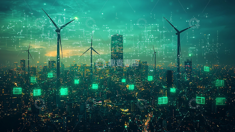 高清大图下载【趣麦麦图】绿色能源城市夜景