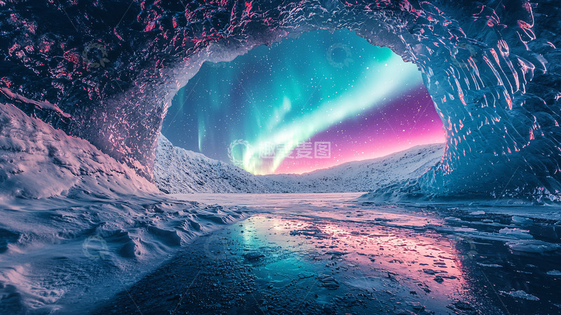 高清大图下载【趣麦麦图】冰川洞穴极光