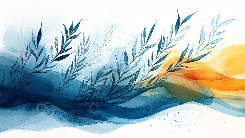 高清大图下载【趣麦麦图】水彩植物清新背景