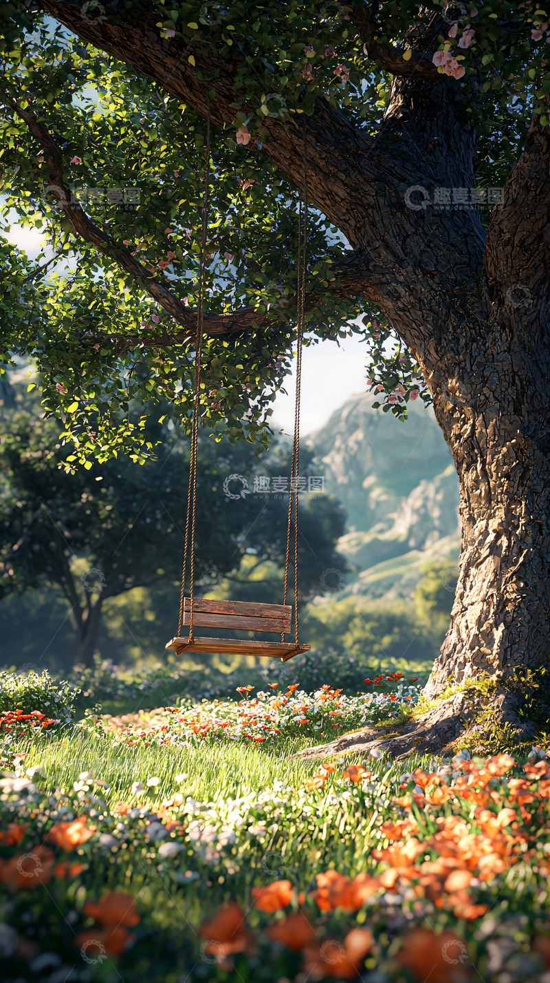 高清大图下载【趣麦麦图】大树下秋千