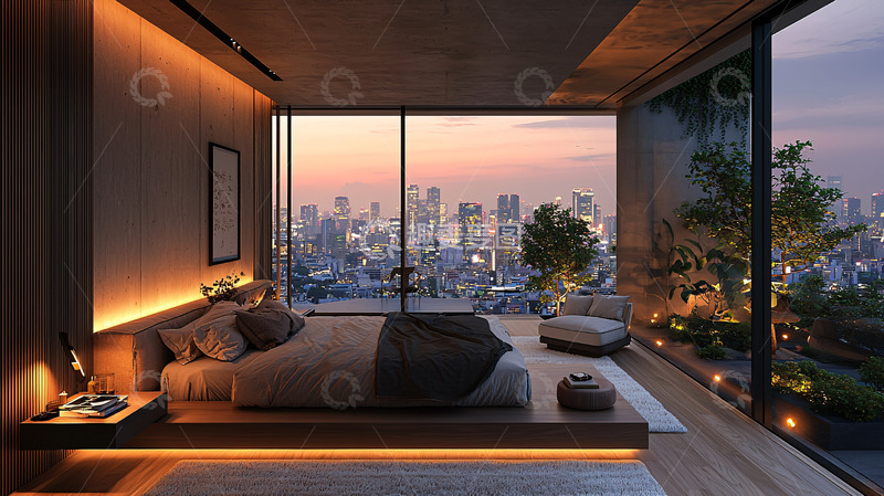 高清大图下载【趣麦麦图】现代简约卧室夜景