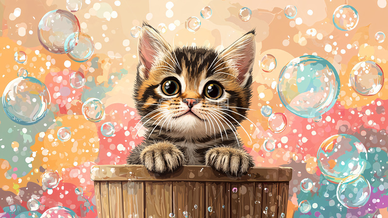 高清大图下载【趣麦麦图】泡泡中的小猫咪