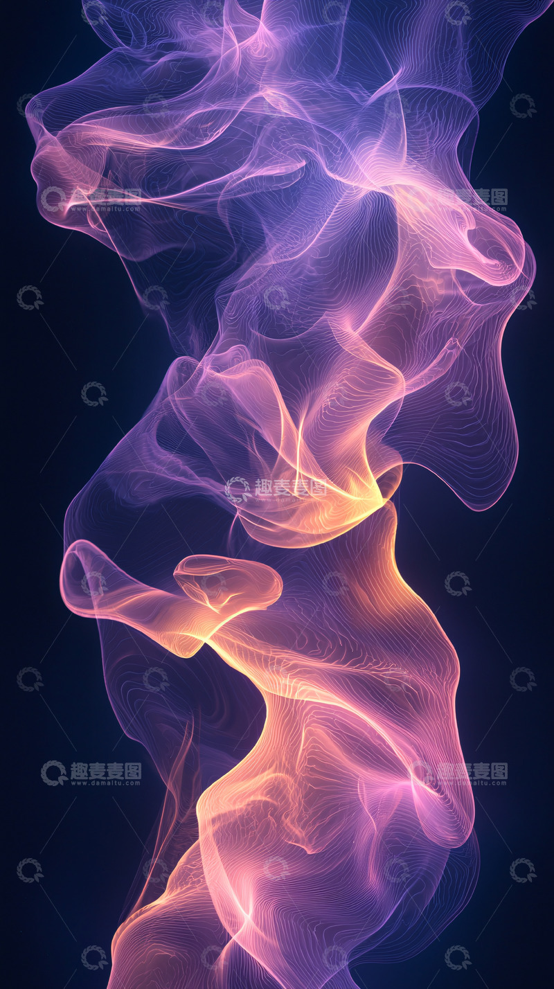 高清大图下载【趣麦麦图】紫色橙色光线交织的烟雾