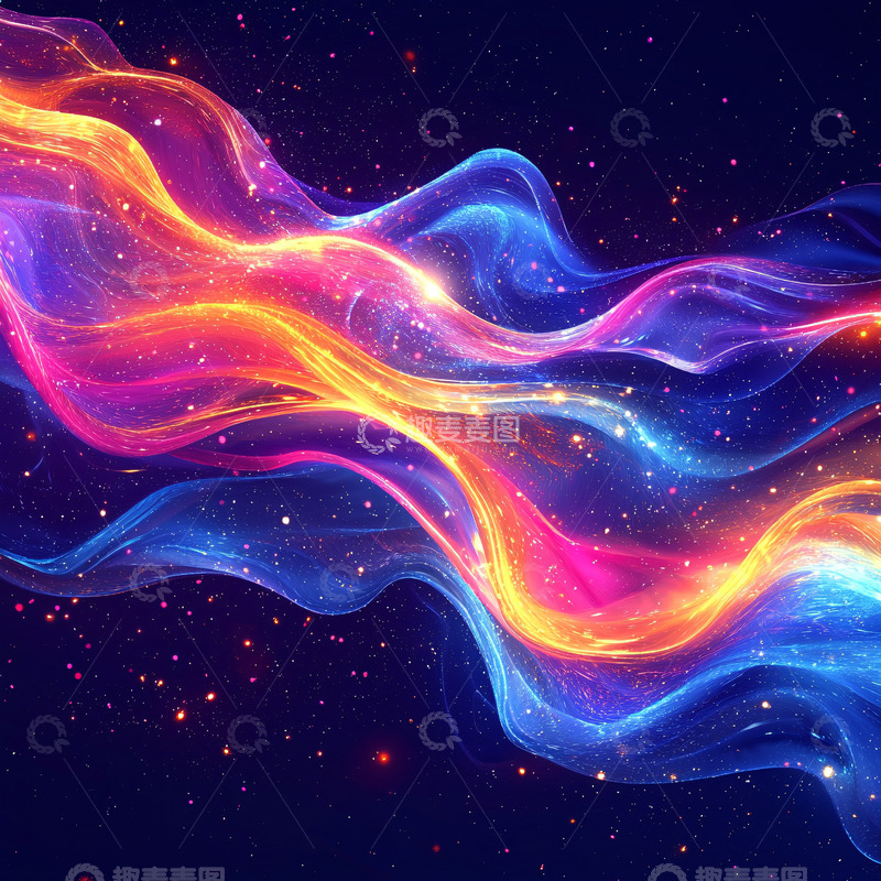 高清大图下载【趣麦麦图】彩色光线流动梦幻星空