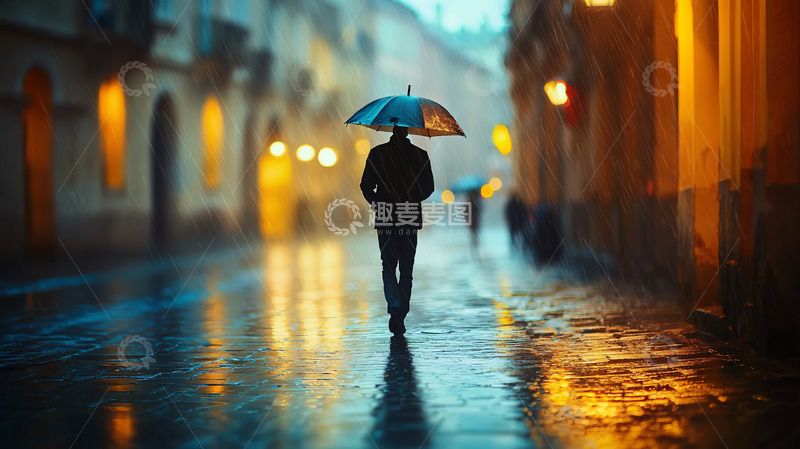 高清大图下载【趣麦麦图】雨中独自漫步