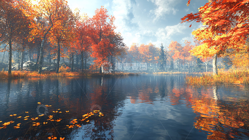 高清大图下载【趣麦麦图】秋日森林河流景色