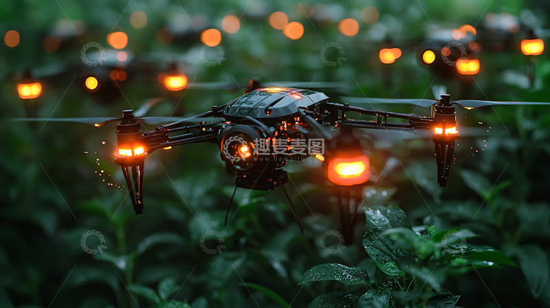 高清大图下载【趣麦麦图】夜间飞行中的无人机集群