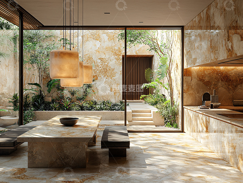 高清大图下载【趣麦麦图】现代轻奢庭院餐厅设计