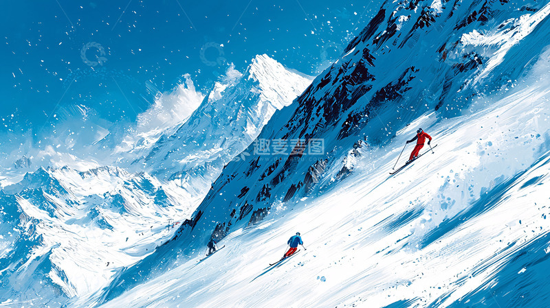高清大图下载【趣麦麦图】雪山滑雪