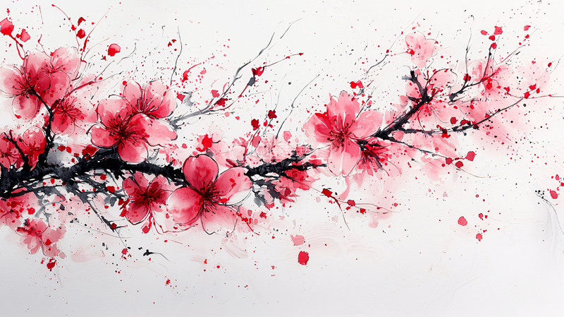 高清大图下载【趣麦麦图】水墨红梅花