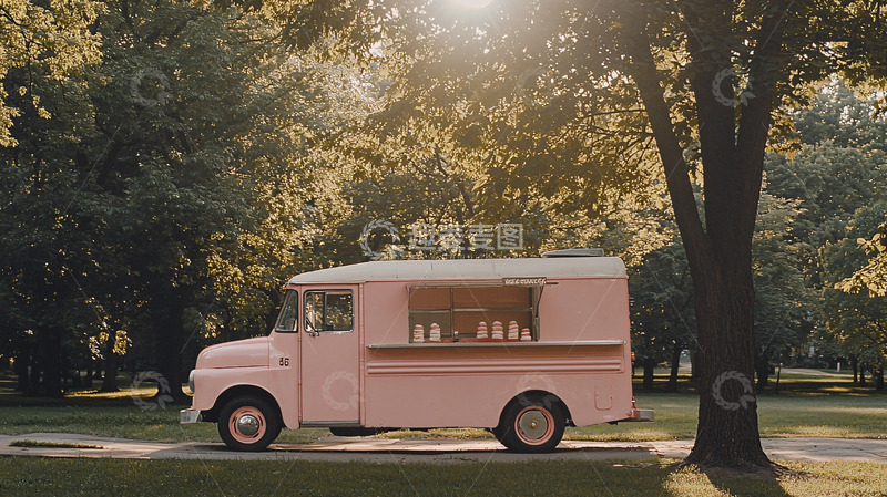 高清大图下载【趣麦麦图】粉色复古餐车