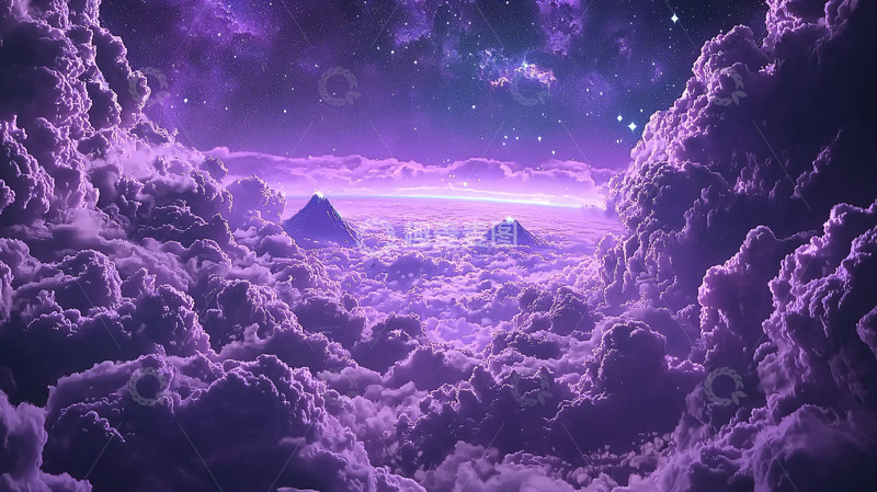 高清大图下载【趣麦麦图】紫色云海星空