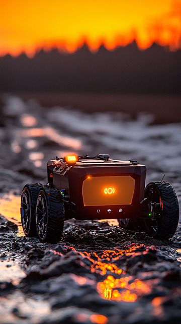 落日余晖下的越野机器人