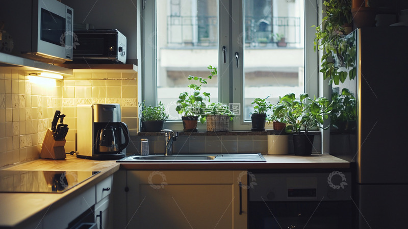 高清大图下载【趣麦麦图】-厨房窗边绿植