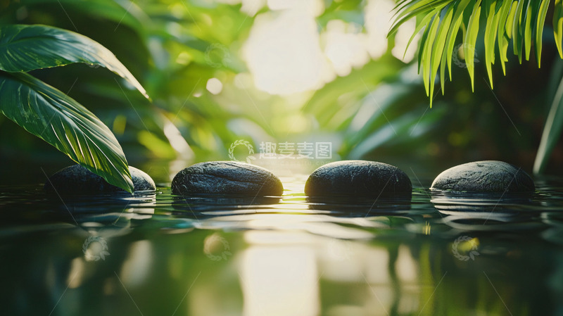 高清大图下载【趣麦麦图】热带雨林溪流石头小路