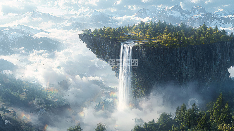 高清大图下载【趣麦麦图】悬崖上的森林瀑布