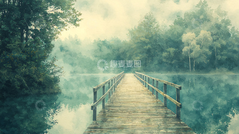 高清大图下载【趣麦麦图】雾气森林木桥