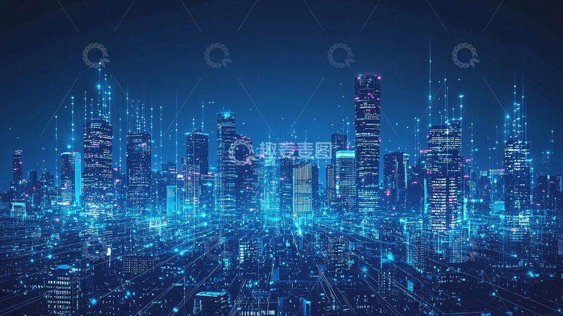 高清大图下载【趣麦麦图】蓝色夜色下的未来都市