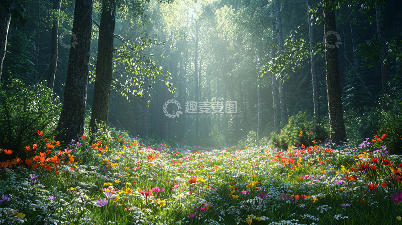 高清大图下载【趣麦麦图】森林花海阳光