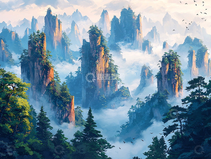 高清大图下载【趣麦麦图】云雾缭绕的奇峰仙境