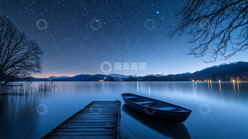 高清大图下载【趣麦麦图】星空下的宁静湖泊