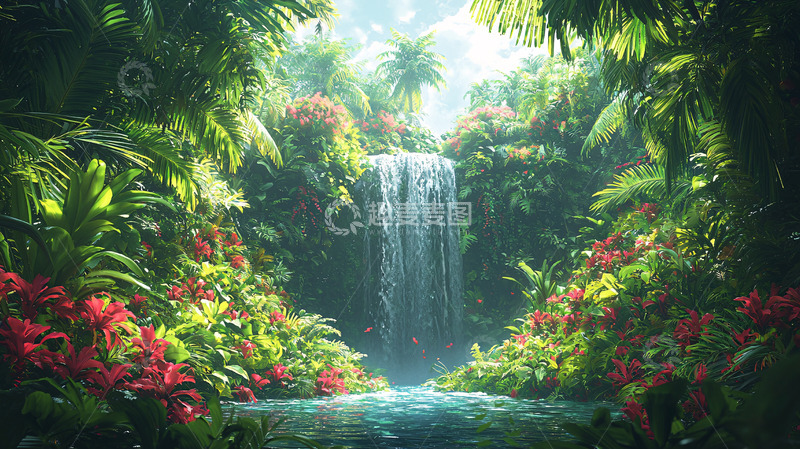 高清大图下载【趣麦麦图】热带雨林瀑布美景