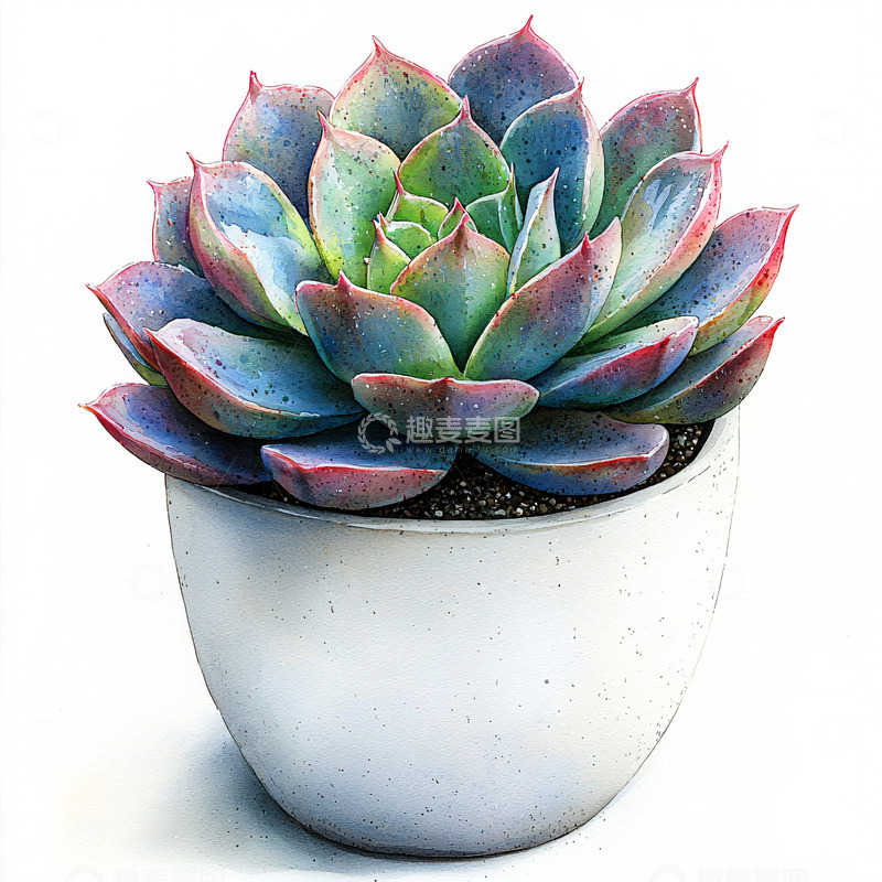 高清大图下载【趣麦麦图】彩色多肉植物盆栽