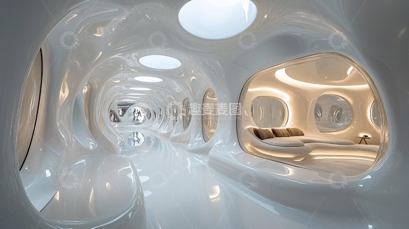 高清大图下载【趣麦麦图】流线型白色有机建筑内部