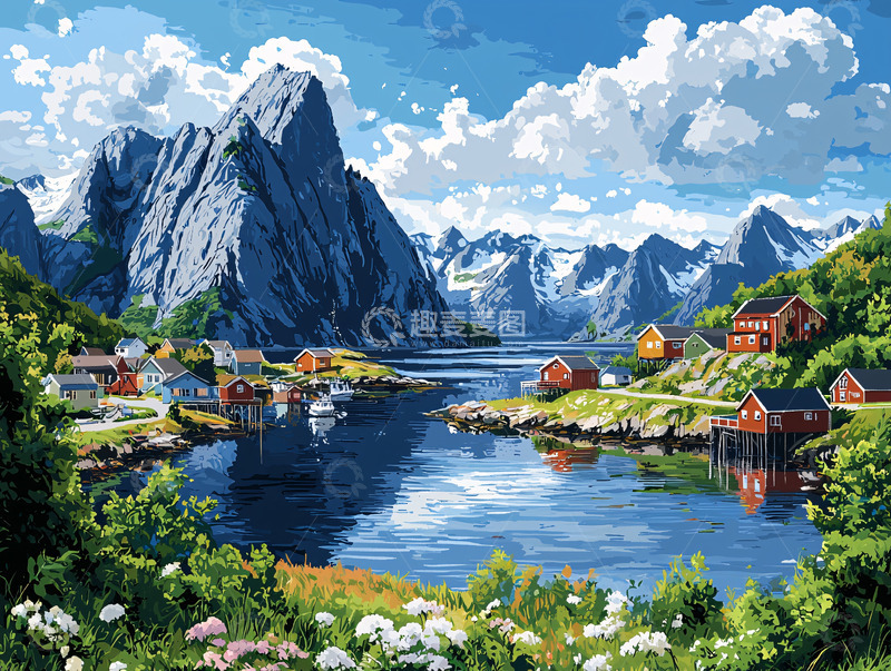 高清大图下载【趣麦麦图】挪威峡湾风景画