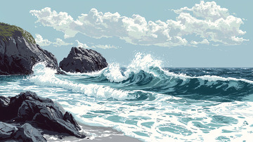 海浪拍打礁石的海岸