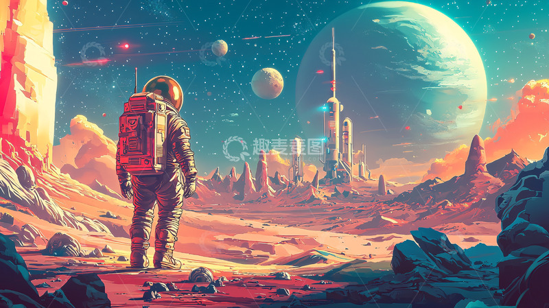 高清大图下载【趣麦麦图】宇航员太空探索