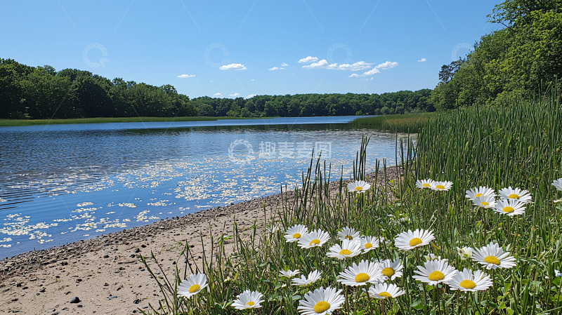 高清大图下载【趣麦麦图】阳光下的湖边野花