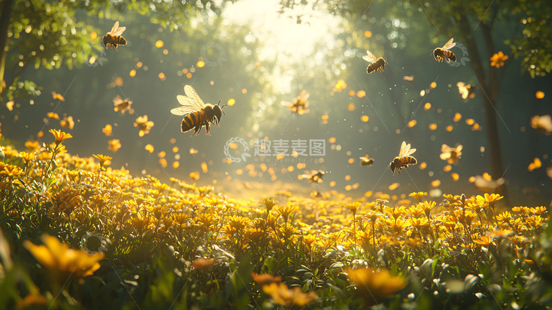 高清大图下载【趣麦麦图】阳光下飞舞的蜜蜂