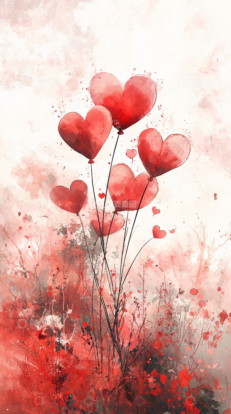 高清大图下载【趣麦麦图】水彩爱心气球