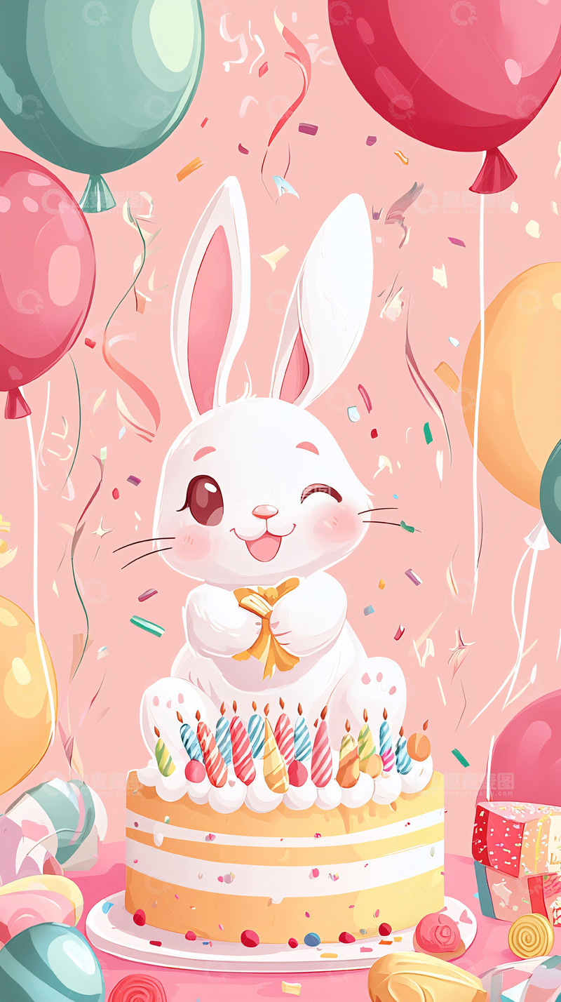 高清大图下载【趣麦麦图】可爱兔子生日蛋糕