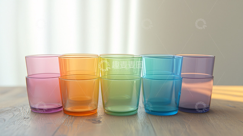 高清大图下载【趣麦麦图】彩虹色玻璃杯堆叠