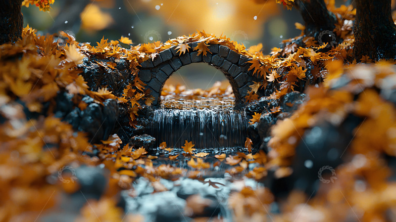 高清大图下载【趣麦麦图】秋叶小桥流水