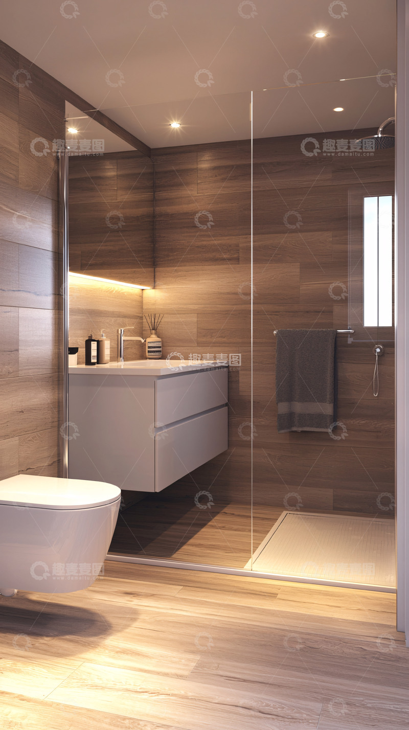 高清大图下载【趣麦麦图】现代简约木纹浴室设计