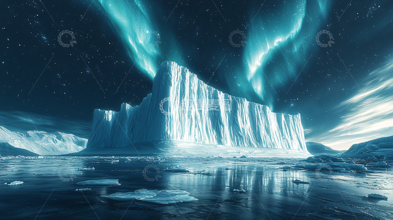 高清大图下载【趣麦麦图】极光下冰山奇观