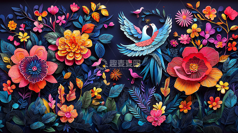 高清大图下载【趣麦麦图】立体纸花鸟
