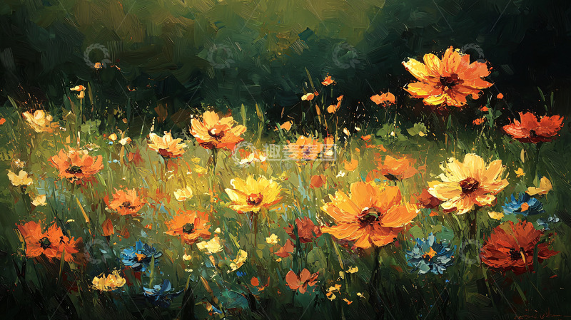 高清大图下载【趣麦麦图】油画风格野花田园风景