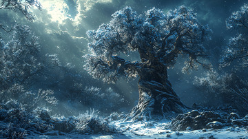 白雪覆盖的参天大树