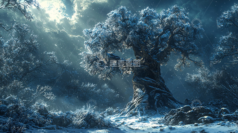 高清大图下载【趣麦麦图】白雪覆盖的参天大树