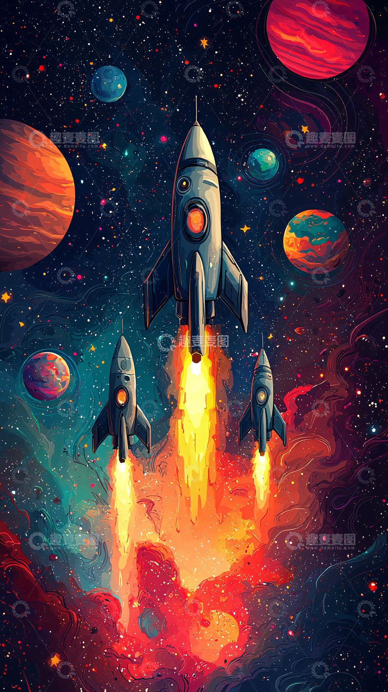 高清大图下载【趣麦麦图】宇宙飞船在星空中飞行