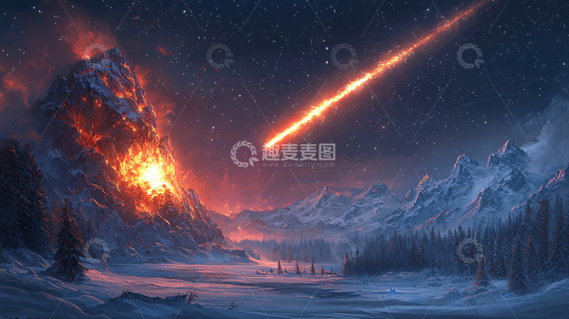 高清大图下载【趣麦麦图】陨石撞击雪山