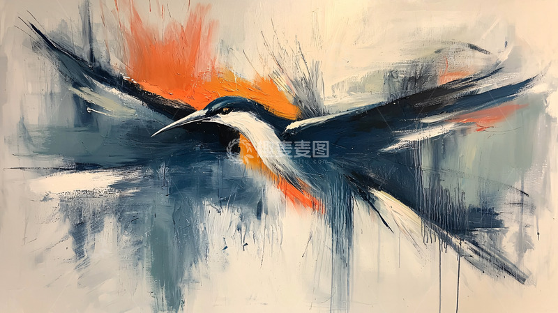 高清大图下载【趣麦麦图】抽象飞鸟绘画
