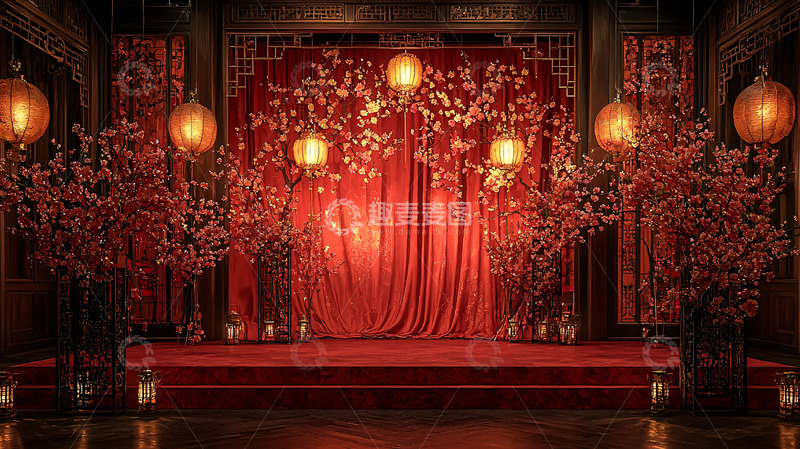 高清大图下载【趣麦麦图】中国风红色喜庆舞台背景