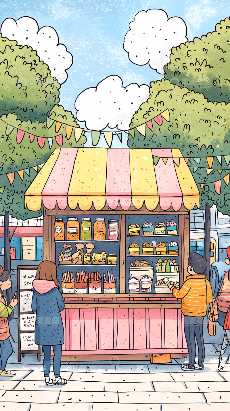 高清大图下载【趣麦麦图】手绘小吃摊