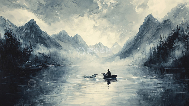 高清大图下载【趣麦麦图】-山峦湖泊泛舟